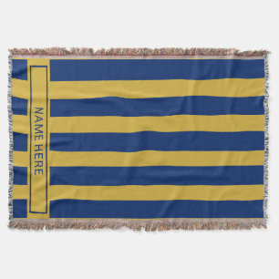 Custom Navy M Gold Stripe Blanket with Your Name