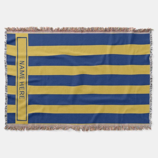 Custom Navy M Gold Stripe Blanket with Your Name (Front)