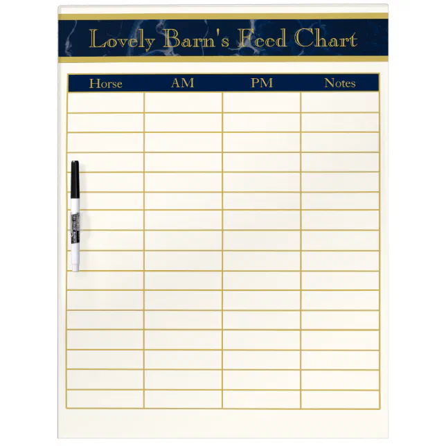 Custom Navy Marble + Gold Horse Barn Feed Chart Dr Dry Erase Board Zazzle
