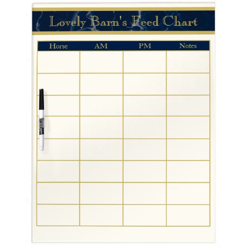 Custom Navy Marble  Gold Horse Barn Feed Chart Dry Erase Board