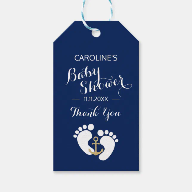 Custom Navy Nautical Blue Baby BOY Baby Shower Gift Tags Zazzle