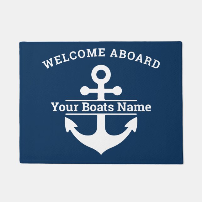 Custom Navy Nautical Boat Name Anchor Doormat (Front)