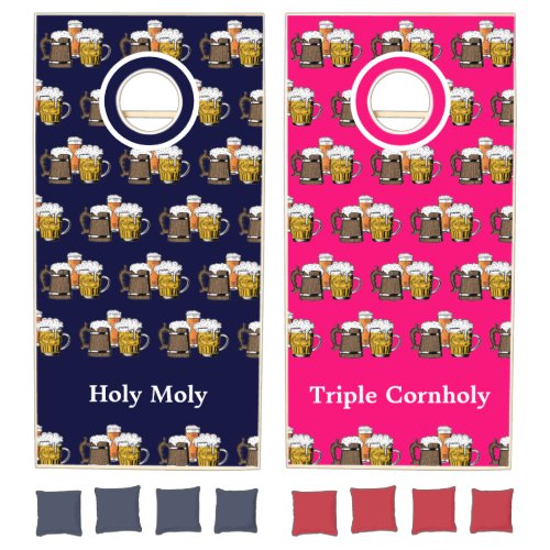 Custom Navy Pink BEERS Cornhole Set