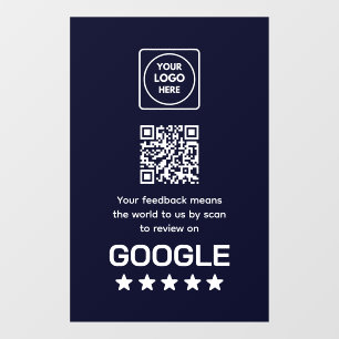 Custom Navy QR Code Google Reviews Display Window Cling