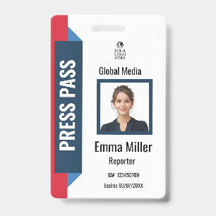 Custom Navy & Red Media Pass Press ID Badge