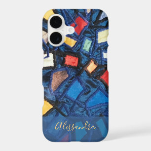 Custom Navy Stained Glass Look Colorful Abstract iPhone 17 Case