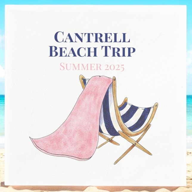 Custom Navy Striped Beach Chair Summer Beach Trip Napkins (Creator Uploaded)