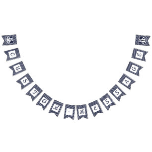 Custom Navy Striped Preppy Anchor Bunting Flags
