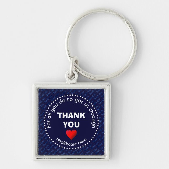 Custom Navy THANK YOU Healthcare Hero Keychain (Front)