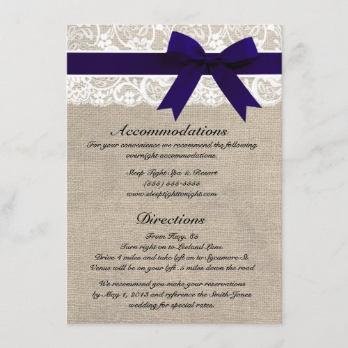 Custom Navy &amp; White Lace Accommodations/Directions Custom Invitation