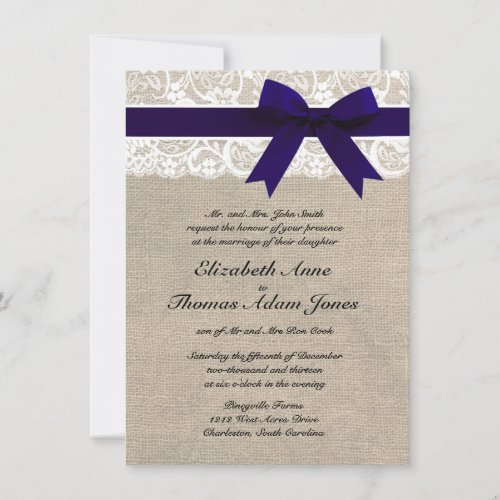 Custom Navy &amp; White Lace &amp; Burlap Wedding Invite