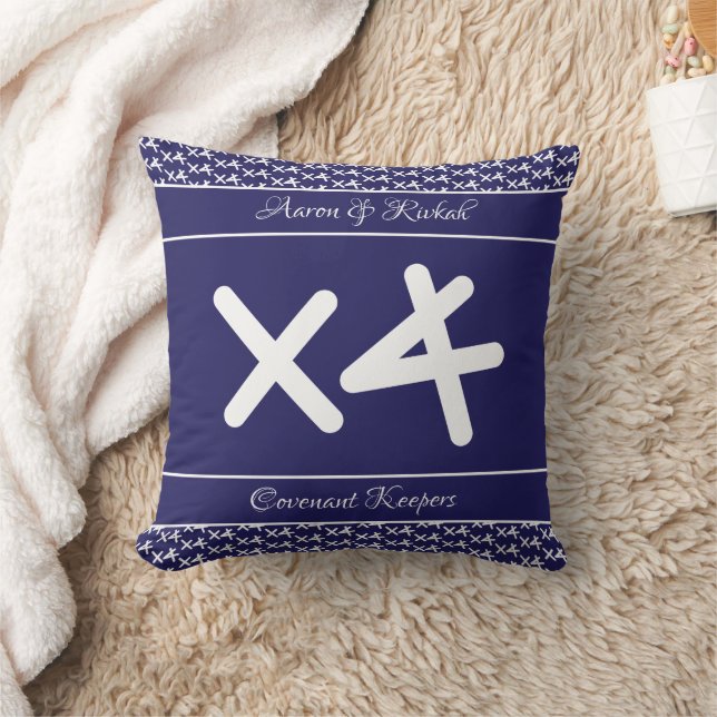 Custom Navy White Name Quote Wedding Keepsake  Throw Pillow (Blanket)