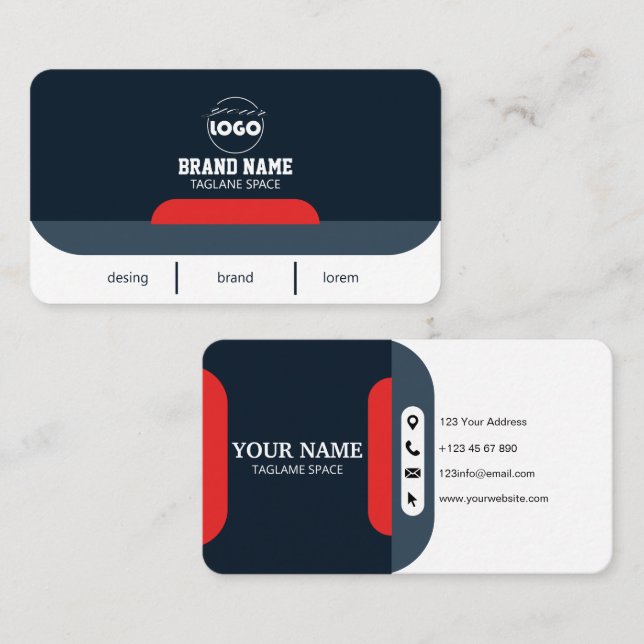 Custom navy & white Professional business Business Card (Front/Back)