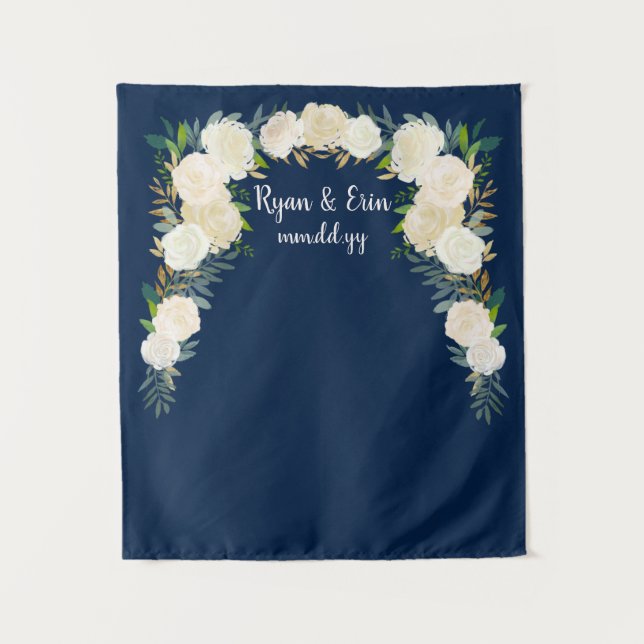 Custom Navy Winter Wedding Ceremony Photo Booth Tapestry (Front)
