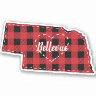 Custom Nebraska Home State Buffalo Plaid Christmas Sticker