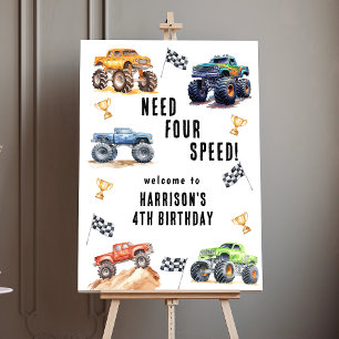 Custom Need Four Speed Monster Truck 4th Birthday Foam Board