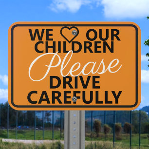 Custom Neighborhood Children Orange Speed Safety Metal Sign