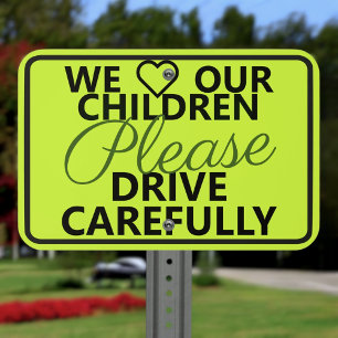 Custom Neighborhood Kids Neon Lime Speeding Safety Metal Sign