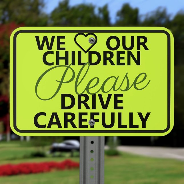 Custom Neighborhood Kids Neon Lime Speeding Safety Metal Sign (Creator Uploaded)