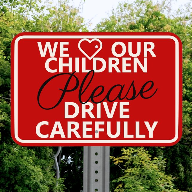 Custom Neighborhood Kids Red White Speeding Safety Metal Sign (Creator Uploaded)