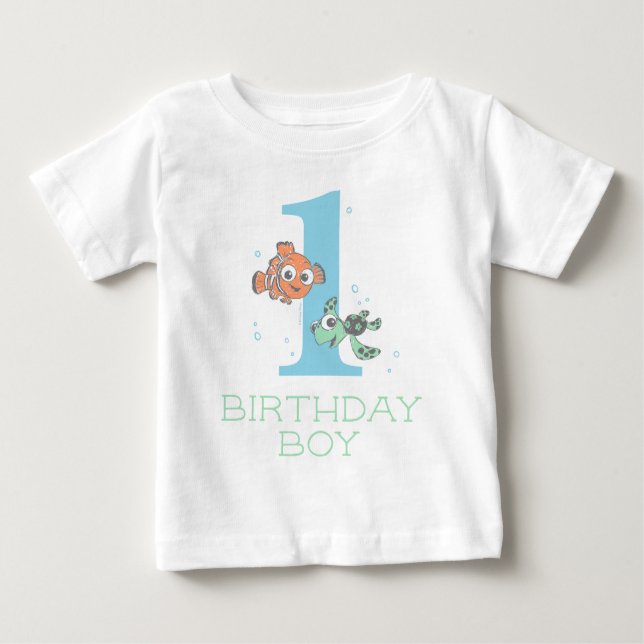 Custom Nemo & Squirt | 1st Birthday  Baby T-Shirt (Front)