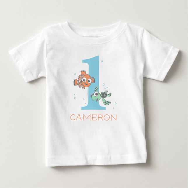 Custom Nemo & Squirt | 1st Birthday  Baby T-Shirt (Front)