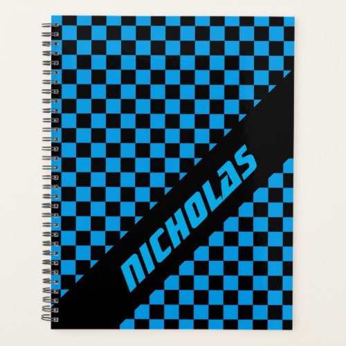 Custom Neon Blue Checkered Pattern  Planner