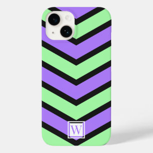 Custom Neon Chevron Monogram Purple Green Colors Case-Mate iPhone 14 Case