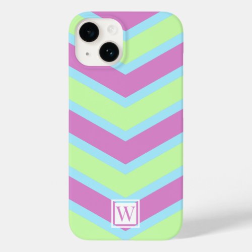 Custom Neon Color Chevron Monogram Pink Green Blue Case_Mate iPhone 14 Case