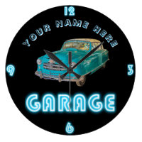 Custom NEON GARAGE Clock ADD Business Name Cars