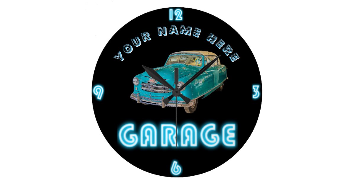 Custom Neon Garage Clock Add Business Name Cars Zazzle Com