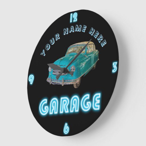 Custom NEON GARAGE Clock ADD Business Name Cars Zazzle