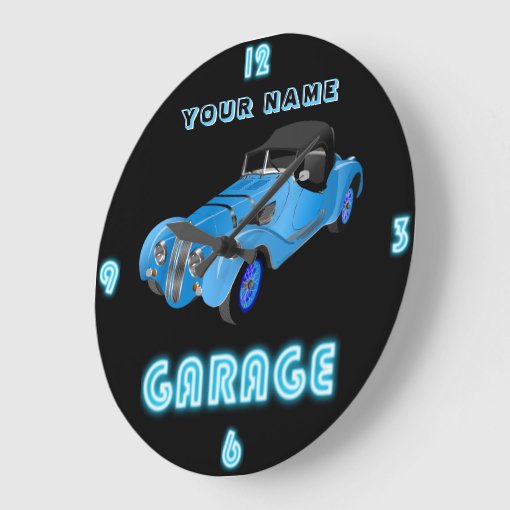 Custom NEON GARAGE Clock ADD Business Name Cars 2 Zazzle
