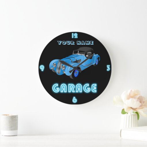 Custom NEON GARAGE Clock ADD Business Name Cars 2 Zazzle