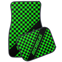 Custom Neon Green Checkered Pattern Car Floor Mat