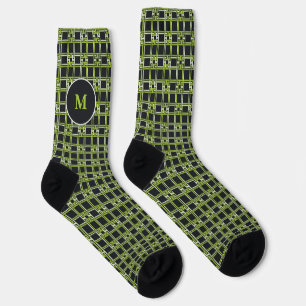 Custom Neon Green Greek Key Monogram Gift Socks
