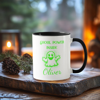 Custom Neon Halloween Mug - Green Ghost Design