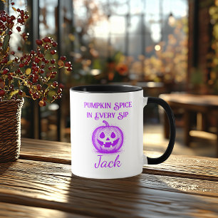 Custom Neon Halloween - Purple Pumpkin Design Mug
