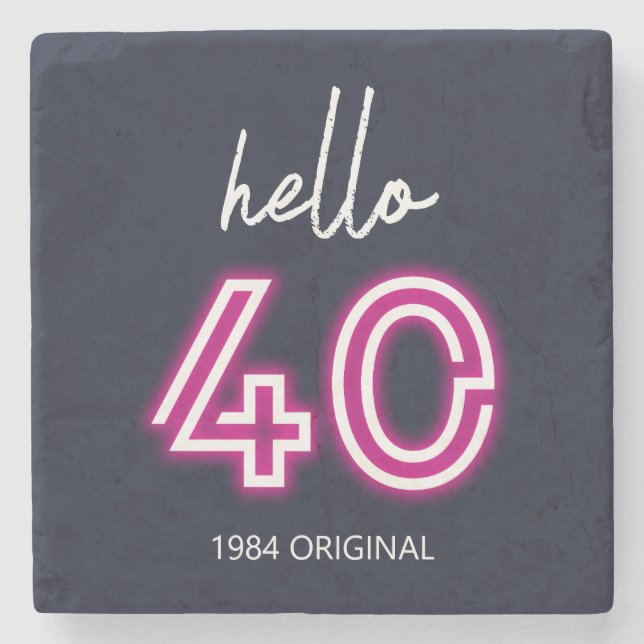 Custom Neon Hello Forty Birthday Stone Coaster (Front)