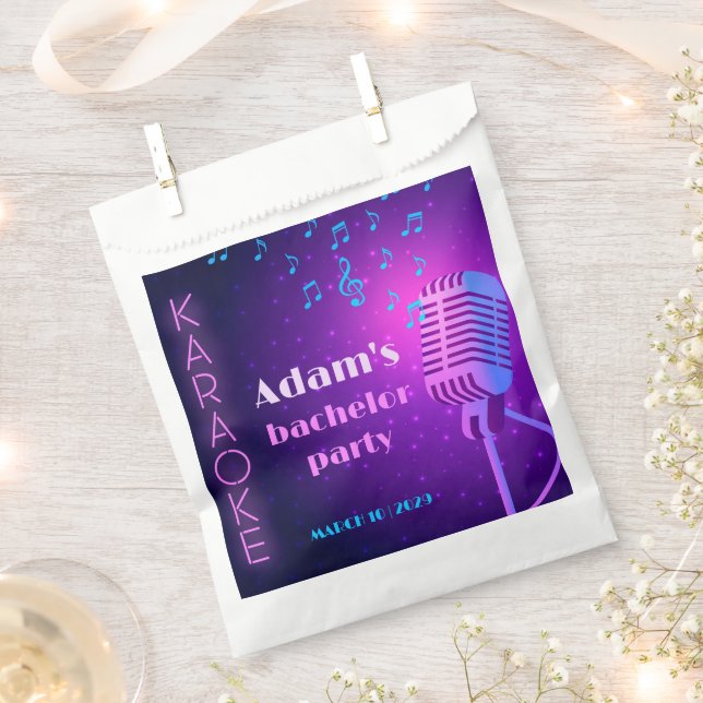 Custom Neon Karaoke Night Bachelor Party  Favor Bag (Clipped)