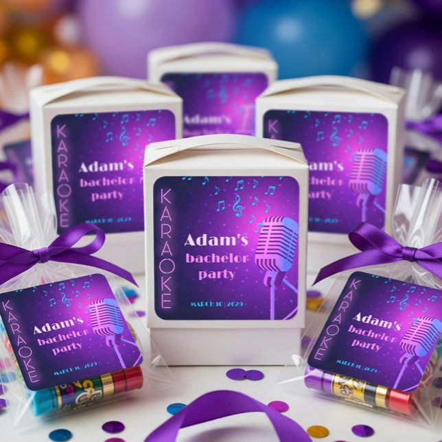 Custom Neon Karaoke Night Bachelor Party  Square Sticker (Creator Uploaded)