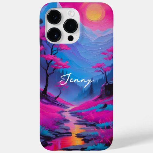 Custom Neon Painting Landscape Magenta Cyan Name Case_Mate iPhone 14 Pro Max Case