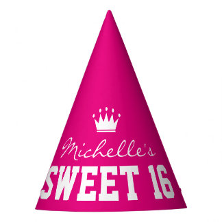 Custom neon pink SWEET 16 Birthday party hats