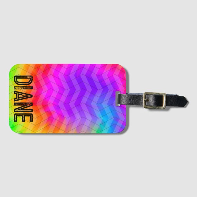 Custom Neon Rainbow Herringbone Gift Bag Luggage Tag (Front Horizontal)