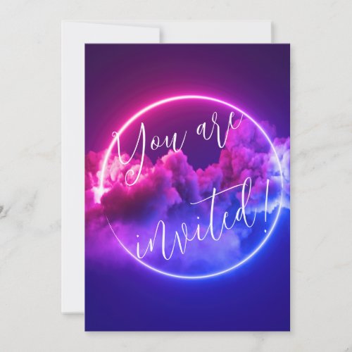 Custom Neon Sign Glowing Pink  Purple Clouds Invitation