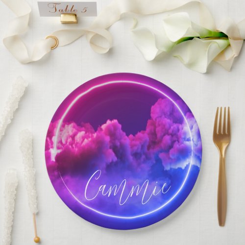 Custom Neon Sign Pink  Purple Clouds  Paper Plates