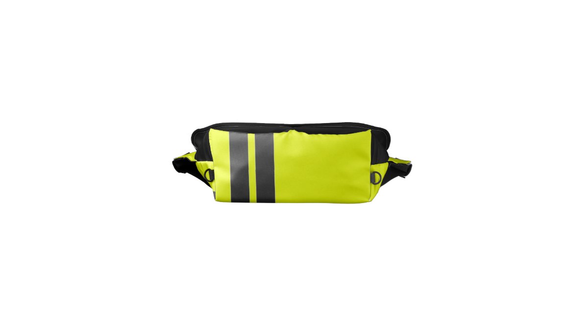 Custom Neon Yellow/Black Racing Stripe Messenger Messenger Bag | Zazzle