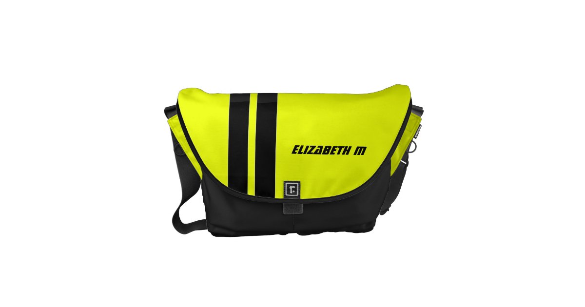 Custom Neon Yellow/Black Racing Stripe Messenger Messenger Bag | Zazzle