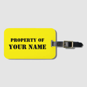 Custom neon yellow PROPERTY OF travel luggage tags