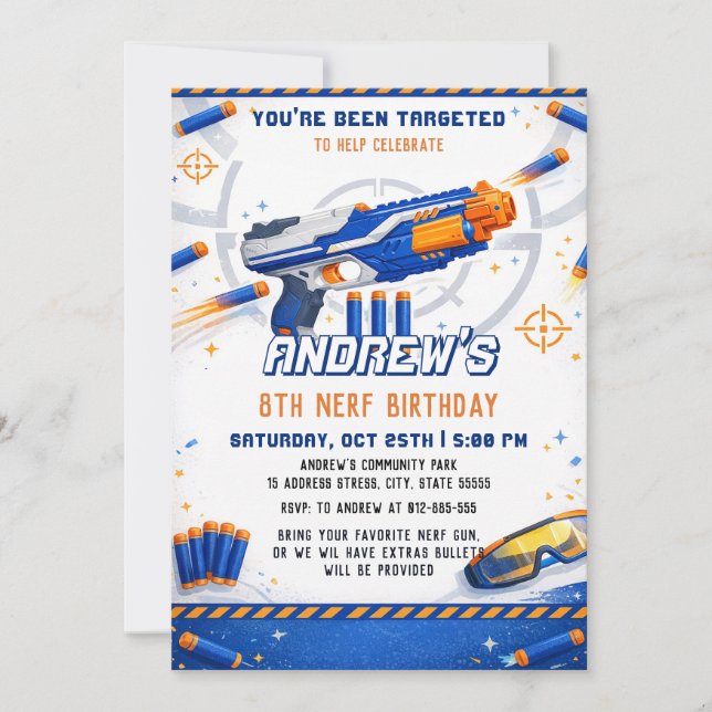 Custom Nerf Dart Blaster Birthday Battle Invitation (Front)
